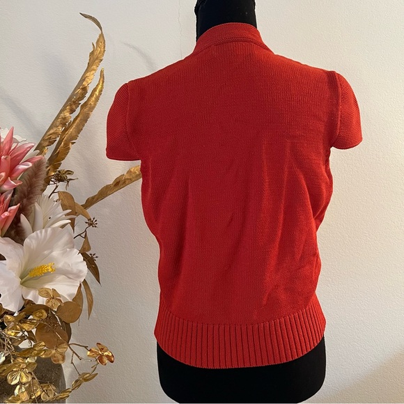 Jones New York Burnt Orange Button-Up Short Sleeve Cardigan - Picture 6 of 11